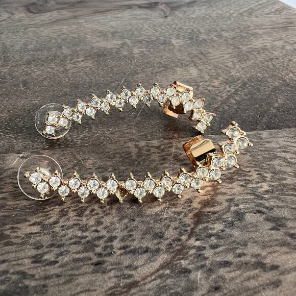 🍭6/$30 Rhinestone studded gold tone climber cuff post earrings - missing a stone - Picture 1 of 4